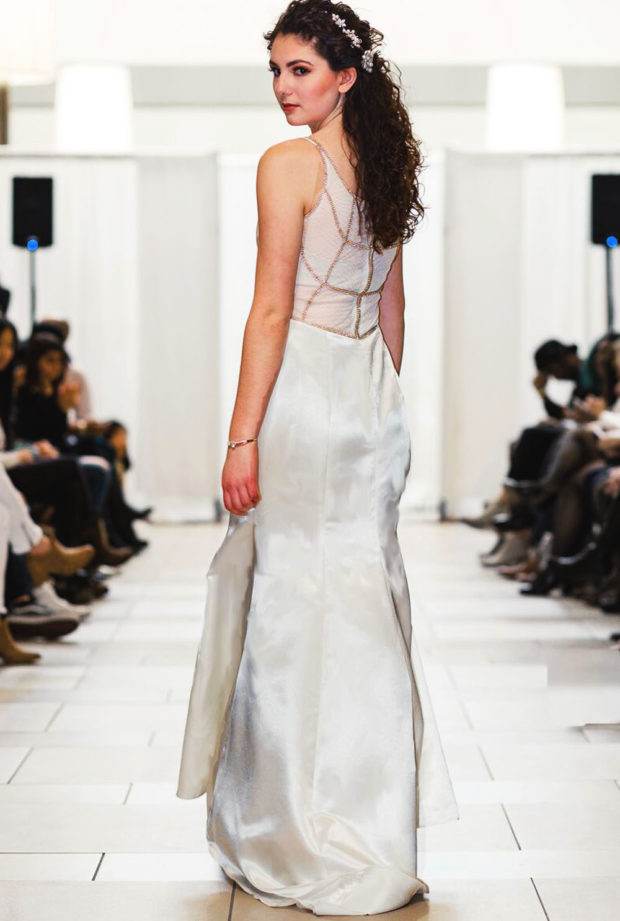 White Rhinestone Detail Long Designer Long Dress