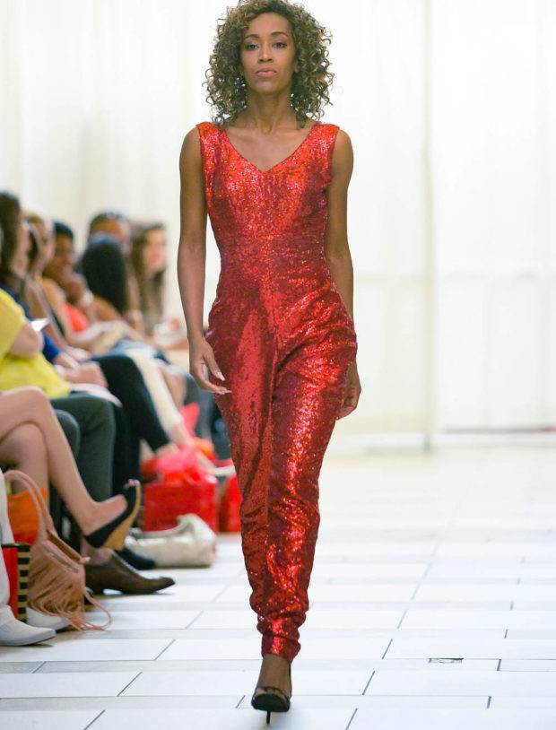 Red sequin designer jumpsuit custom dress