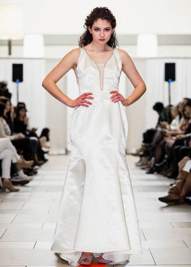 Ivory beaded modern custom wedding prom dress