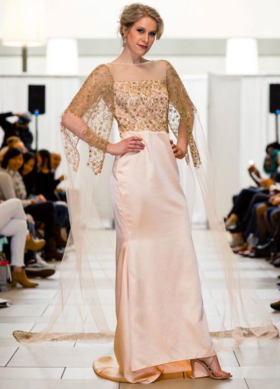 blush peach designer prom custom long dress seattle boutique