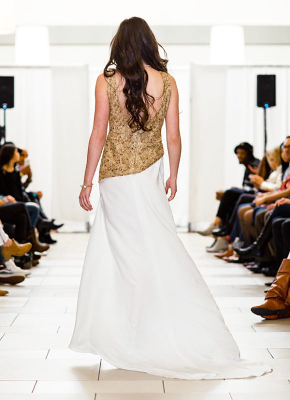 Ivory Gold Long Designer Gown Prom Dress Seattle Fashion