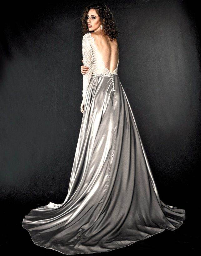 silver long designer gown satin bellevue seattle boutique