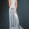 silver long halter designer gown