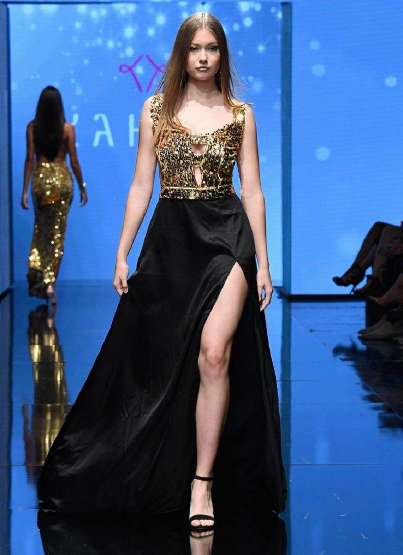 gold satin long dress designer fashion bellevue
